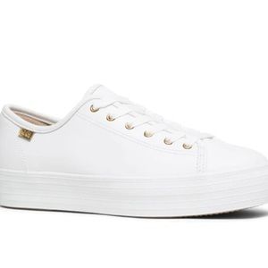 Triple Kick Luxe White Leather Platform Keds Sneakers